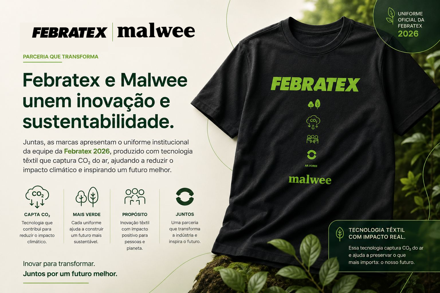 Tecnologia que captura CO₂ veste equipe da Febratex 2026 em Blumenau